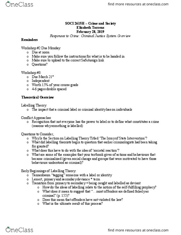 SOCI 2615H Lecture Notes - Lecture 6: Labeling Theory, Suspended Sentence, Extenuating Circumstances thumbnail