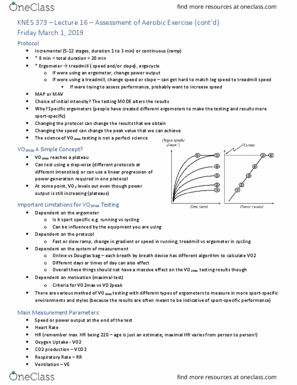 KNES 373 Lecture Notes - Lecture 16: Cooper Test, Vo2 Max, Indirect Calorimetry thumbnail