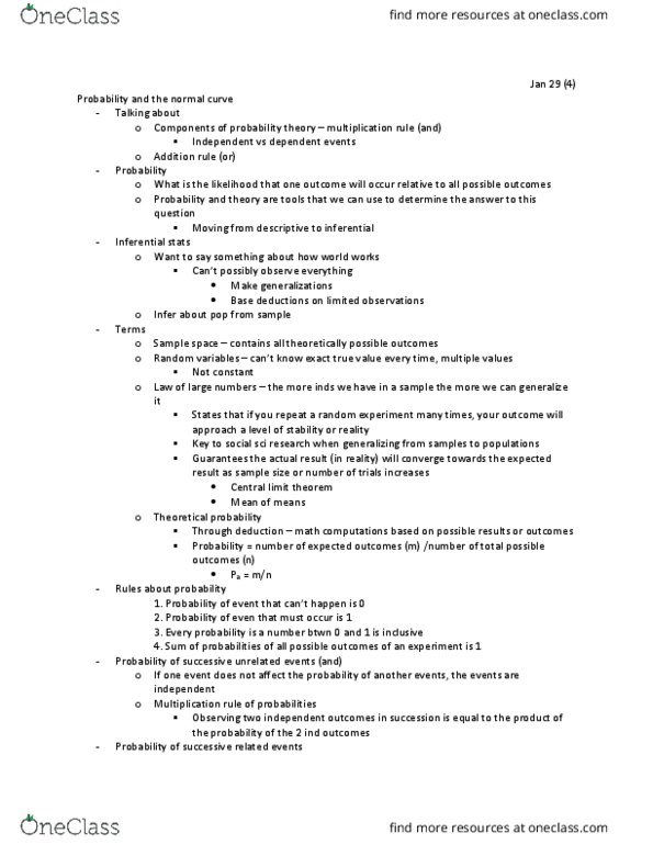 SOCIOL 3FF3 Lecture Notes - Lecture 4: Central Limit Theorem, Sample Space, Normal Distribution thumbnail