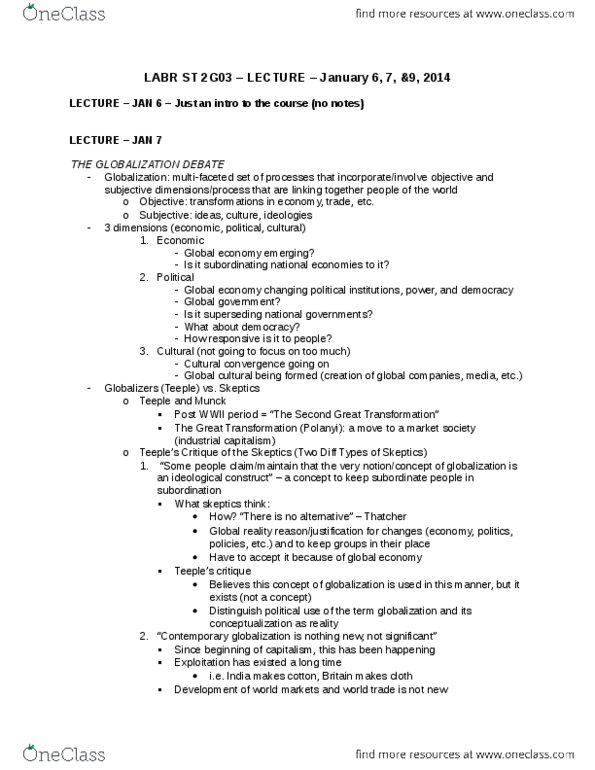 LABRST 2G03 Lecture Notes - Free Trade, Global Governance, World Economy thumbnail