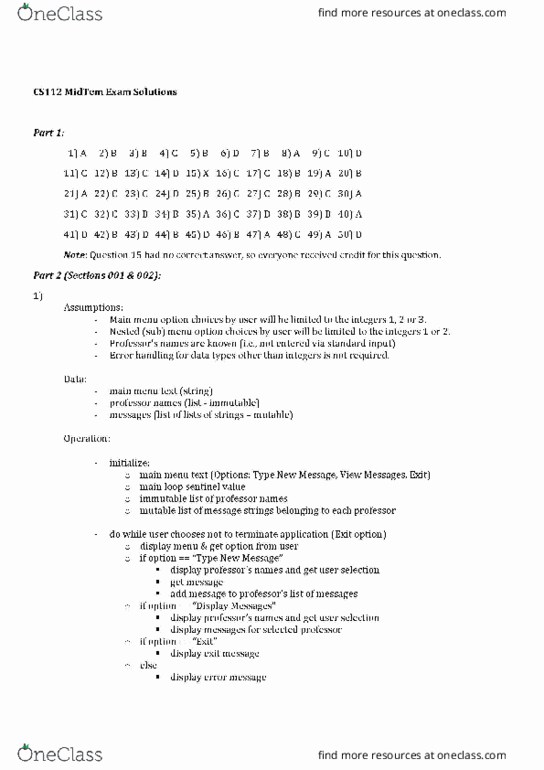 CS 112 Midterm: CS 112 Midterm Solutions - OneClass