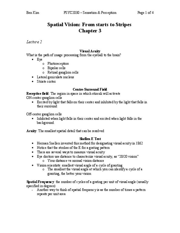 PSYC 2220 Lecture Notes - Cytochrome C Oxidase, Visual Acuity, David H. Hubel thumbnail