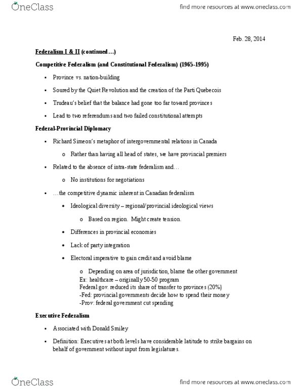 POL 2101 Lecture Notes - Lecture 12: Section 98, Fiscal Gap, Canada Social Transfer thumbnail