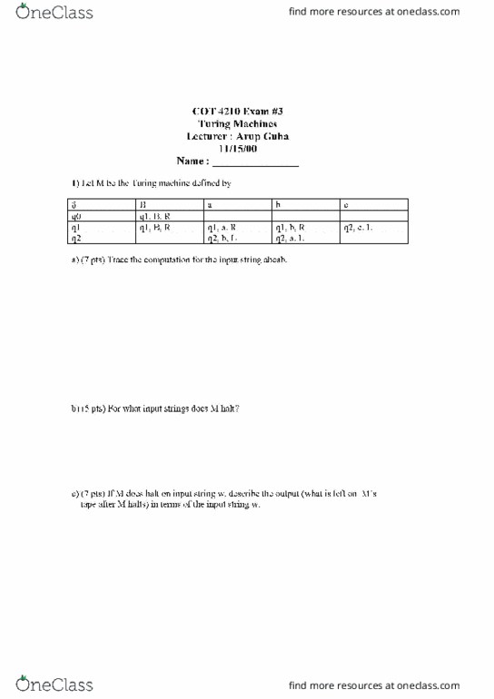 COT 4210 Midterm COT 4210 Exam 3 OneClass