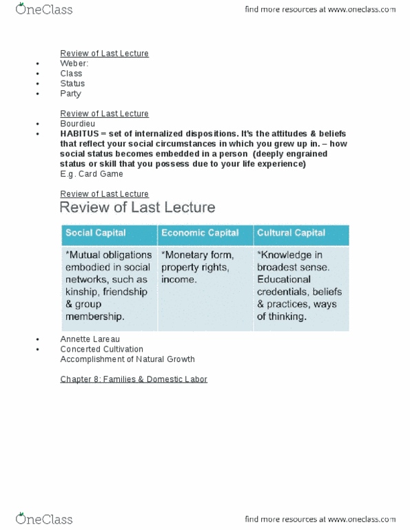 SOCIOL 2RR3 Lecture Notes - Lecture 8: Thesis Statement, Annette Lareau, Allday thumbnail