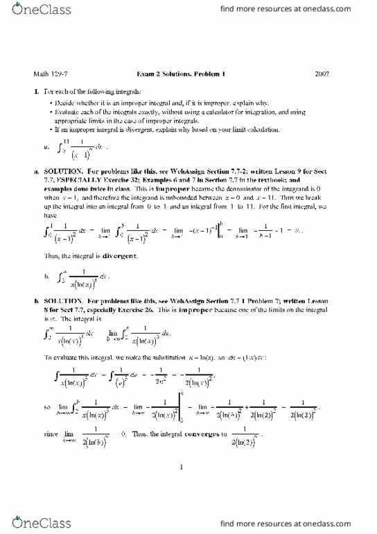 MATH 129 Midterm: MATH 129 Exam 2 Solutions - OneClass