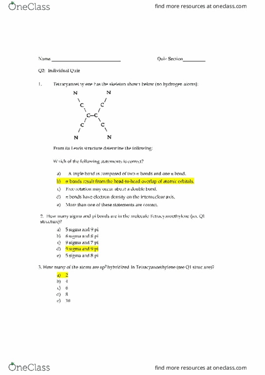 CHEM 162 Quiz: CHEM 162 Quiz 2 - OneClass