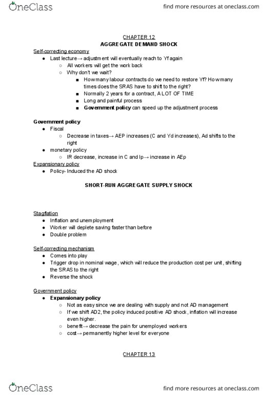 ECO102H1 Lecture Notes - Lecture 9: Fiscal Policy, Stagflation, Government Budget Balance cover image