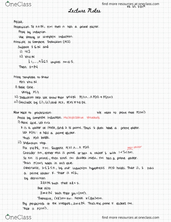 MTH 355 Lecture Notes - Lecture 20: Mathematical Induction, Prime Factor, If And Only If thumbnail