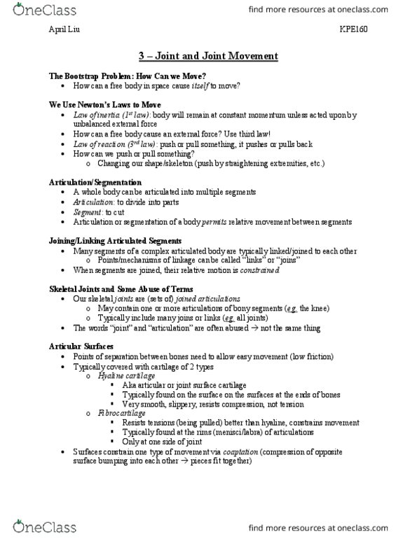 KPE160H1 Lecture Notes - Lecture 3: Hyaline Cartilage, Fibrocartilage, Varus Deformity thumbnail