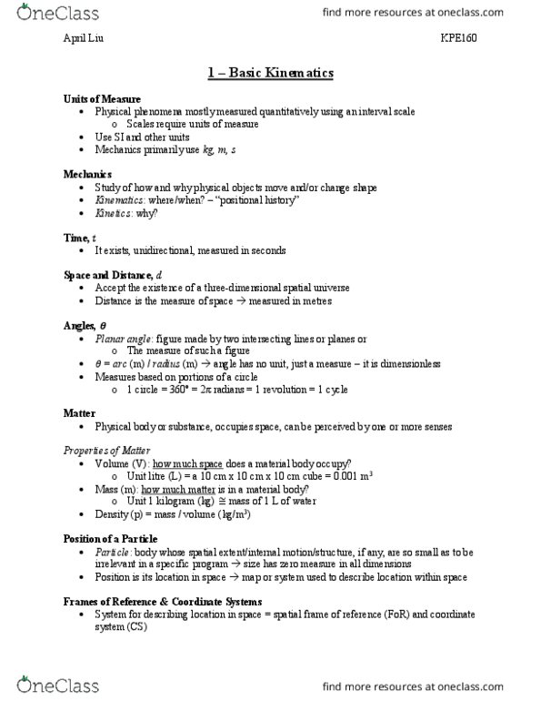 KPE160H1 Lecture Notes - Lecture 1: Space Frame, Level Of Measurement, International System Of Units thumbnail