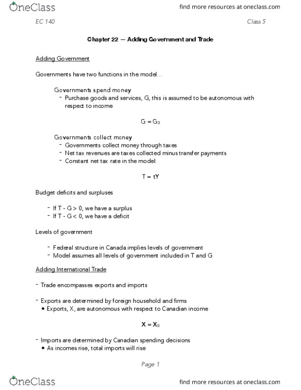 EC140 Lecture Notes - Lecture 5: Canadian Dollar, Consumption Function, Expenditure Function thumbnail
