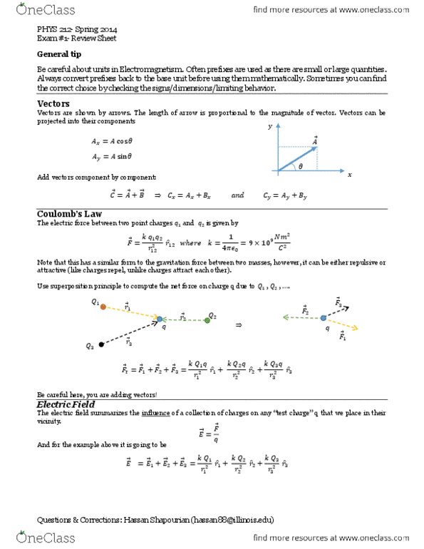 PHYS 212 Study Guide - Spring 2014, Midterm - Bmw 1 Series, Field Line ...