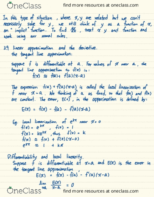 MAT135H1 Lecture Notes - Lecture 27: Linearization, Thx thumbnail