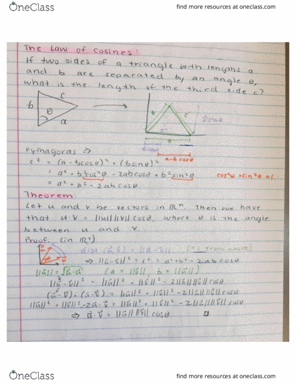 MATH 112 Lecture 23: The law of cosines, theorem involving cosines and vectors, orthogonal projection, area and volume problems cover image