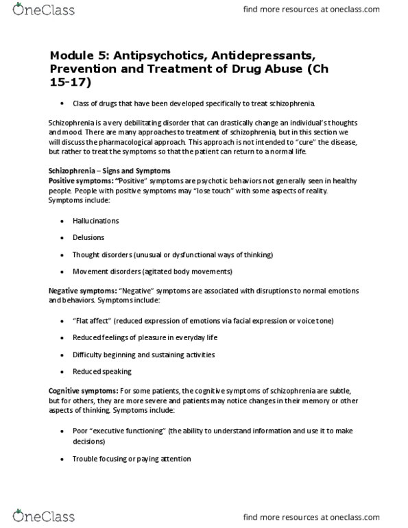 PSYC-375 Lecture Notes - Lecture 5: Movement Disorder, Antipsychotic, Monoamine Oxidase Inhibitor thumbnail