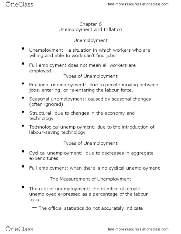 BUS400 Lecture Notes - Lecture 6: Unemployment, Frictional Unemployment, Technological Unemployment thumbnail