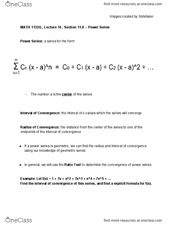 MATH 1132Q Lecture Notes - Lecture 14: Ratio Test, Bmw 1 Series cover image