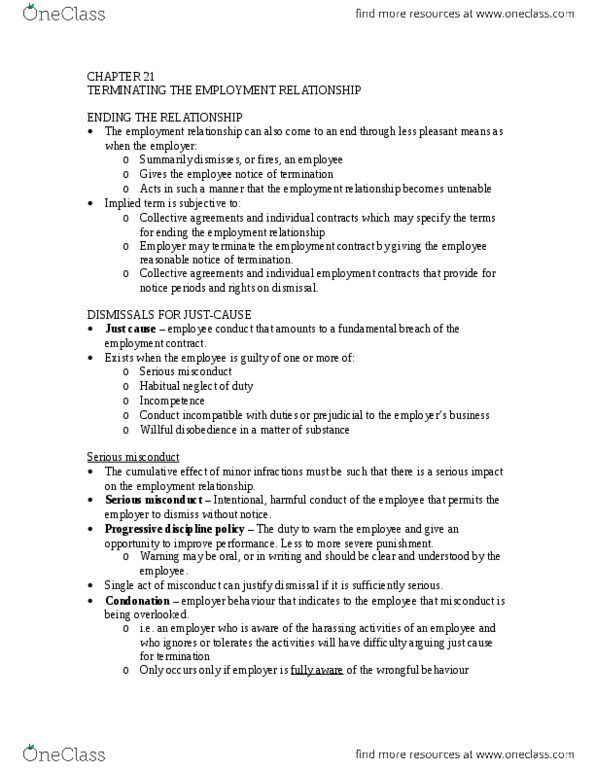 Management and Organizational Studies 2275A/B Lecture Notes - Severance Package, Disability Insurance, Malice Aforethought thumbnail