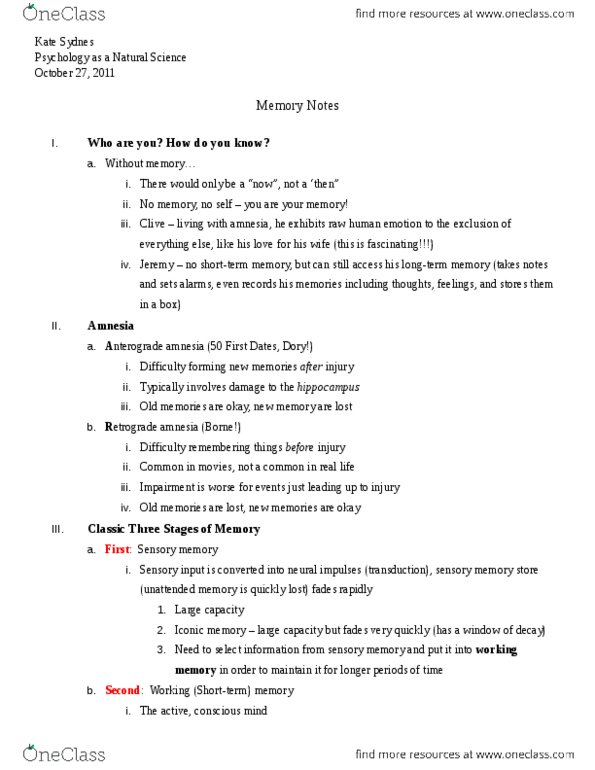 PSY 1071 Chapter Notes -Implicit Memory, Explicit Memory, Procedural Memory thumbnail