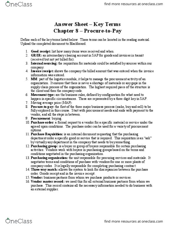 BUS 301 Chapter Notes - Chapter 8: Purchase Order, Moving Average, Business Process thumbnail