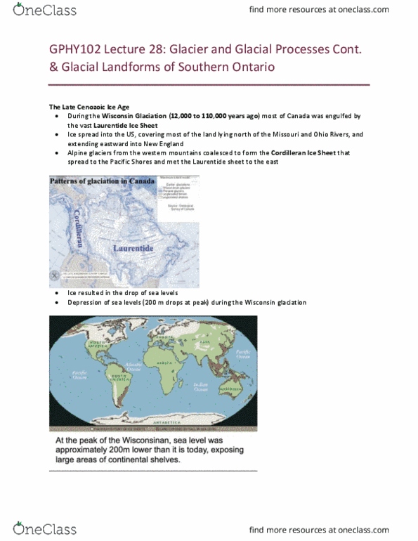 GPHY 102 Lecture Notes - Lecture 28: Laurentide Ice Sheet, Cordilleran Ice Sheet, Cenozoic cover image