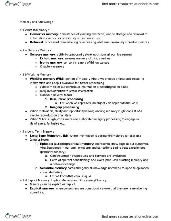 SMG MK 445 Chapter Notes - Chapter 4: Echoic Memory, Episodic Memory, Implicit Memory thumbnail