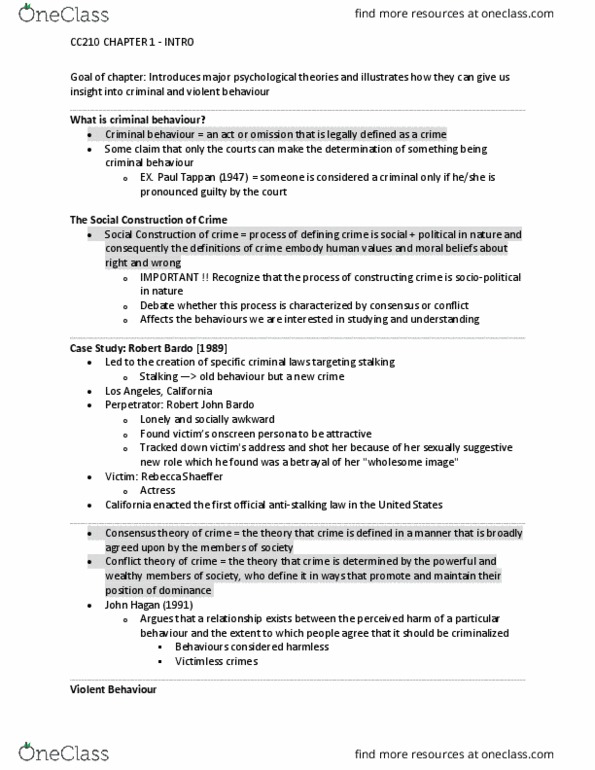 CC210 Chapter Notes - Chapter 1: Robert John Bardo, Conflict Theories, Broad Group thumbnail