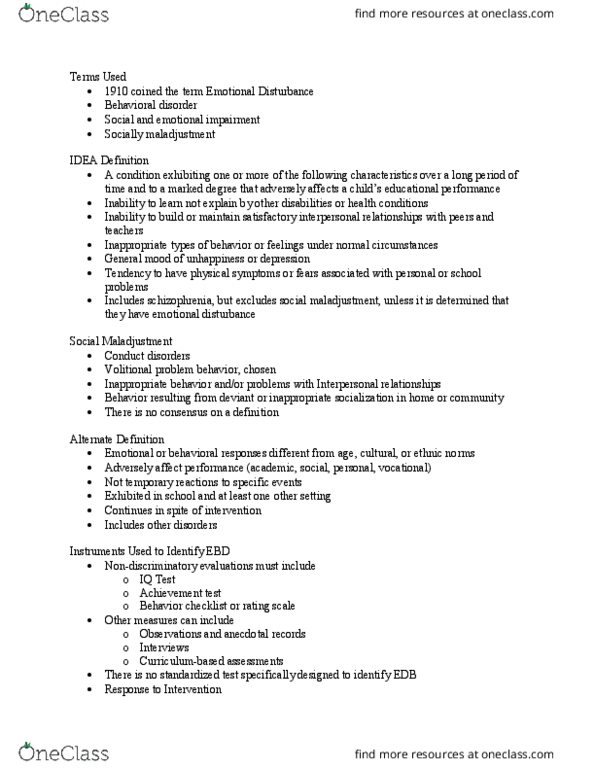 EXED 341 Lecture Notes - Lecture 9: Achievement Test, Conduct Disorder, Standardized Test thumbnail