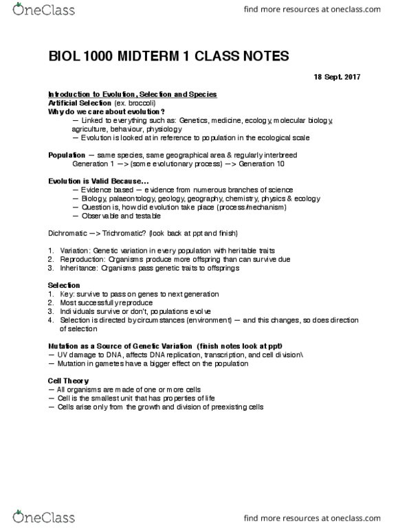 BIOL 1000 Lecture Notes - Lecture 1: Mutation, Electrophoresis, Peptidoglycan thumbnail