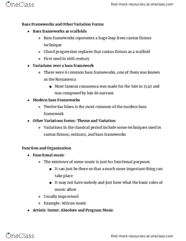 07:700:131 Lecture Notes - Lecture 5: Cantus Firmus, Romanesca, Chord Progression thumbnail