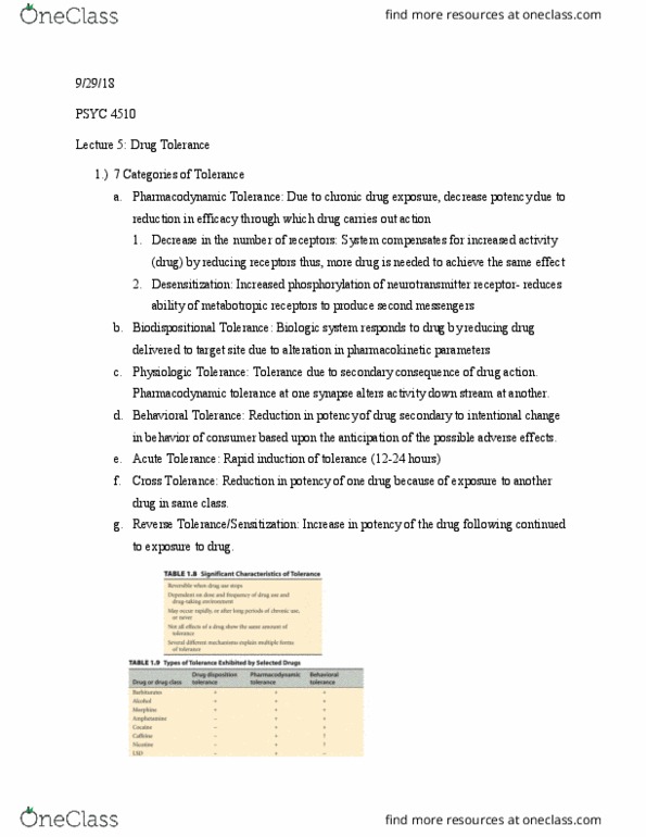 PSYC 4510 Lecture Notes - Lecture 5: Neurotransmitter Receptor, Pharmacodynamics, Pharmacokinetics thumbnail