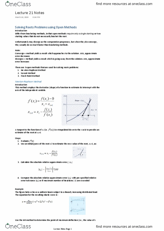 Civil and Environmental Engineering 2219A/B Lecture Notes - Lecture 21: Secant Method, Approximation Error, Horse Length thumbnail