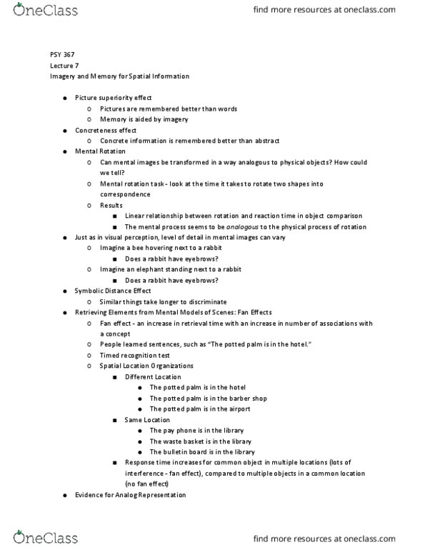 PSY 367 Lecture Notes - Lecture 7: Visual Memory, Fusiform Face Area, Prosopagnosia thumbnail