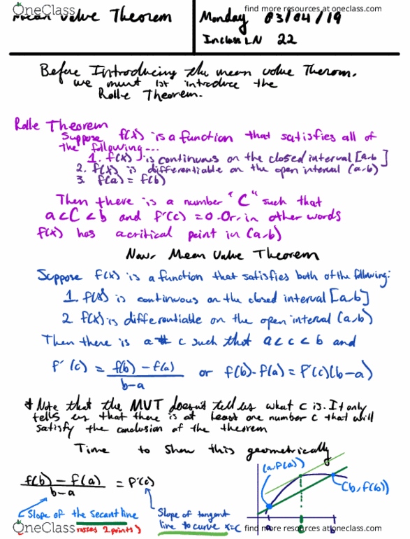 MAT 21A Lecture Notes - Lecture 25: Mean Value Theorem, Twill, Qoph cover image