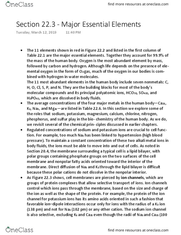 CHEM 106 Lecture Notes - Lecture 20: Alkali Metal, Lipid Bilayer, Nonmetal thumbnail