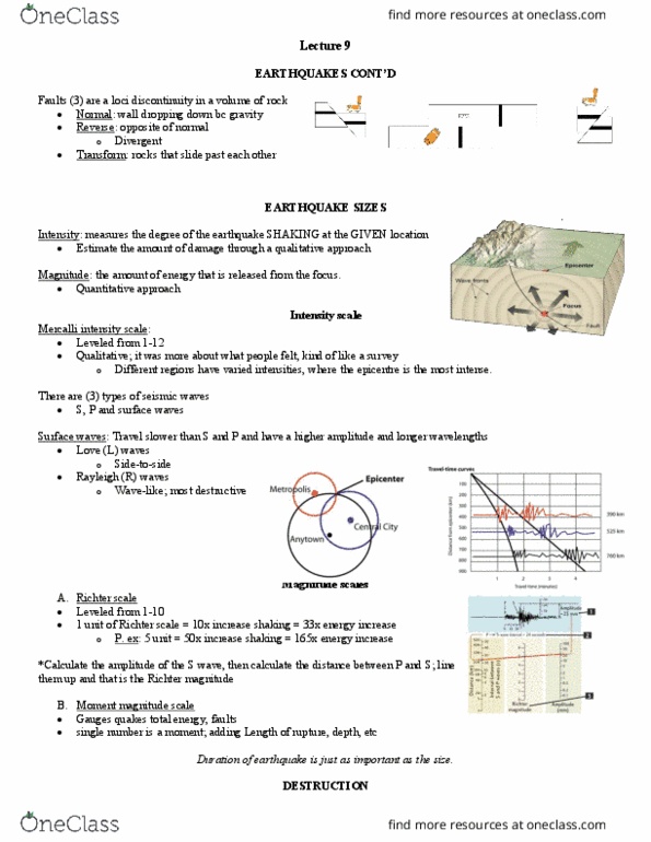 GEO 1111 Lecture Notes - Lecture 9: Moment Magnitude Scale, Richter Magnitude Scale, Mercalli Intensity Scale thumbnail