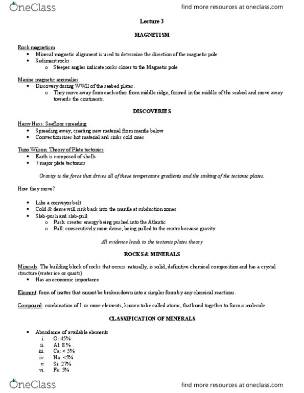 GEO 1111 Lecture Notes - Lecture 3: Seafloor Spreading, Rock Magnetism, Amphibole thumbnail