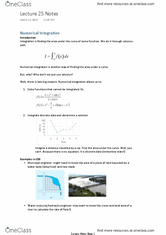 Civil and Environmental Engineering 2219A/B Lecture Notes - Lecture 25: Numerical Integration, Composite Application, Structural Engineer thumbnail