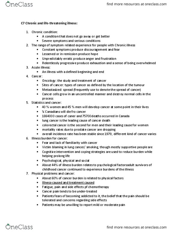 PSYC 365 Chapter Notes - Chapter 7: Prostate Cancer, Radiation Therapy, Cancer Pain thumbnail