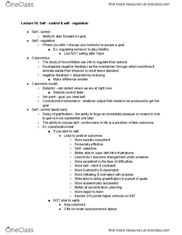 PSC 161 Lecture Notes - Lecture 15: Ego Depletion, Cybernetics, Self-Control thumbnail