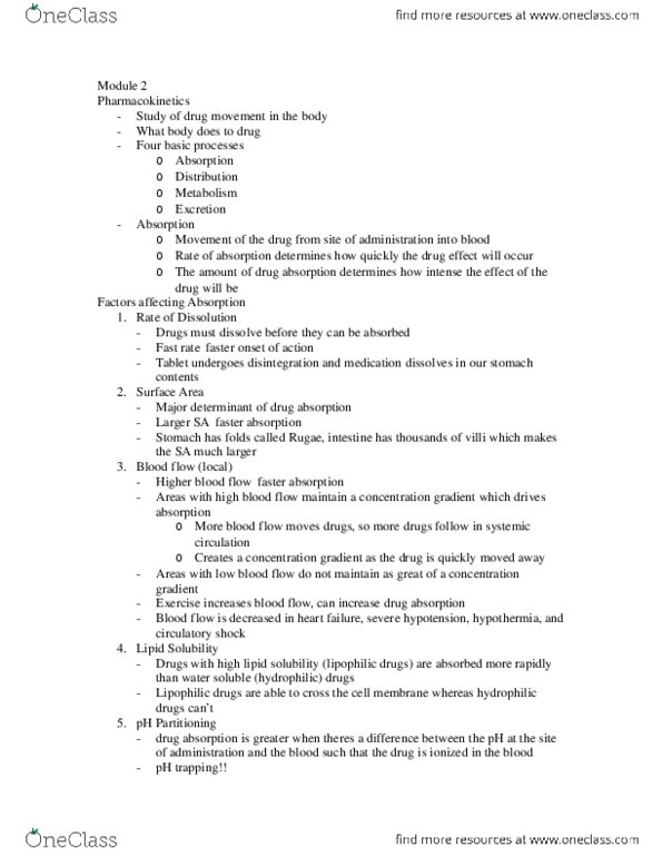 Pharmacology 2060A/B Lecture Notes - Asthma, Bioavailability, Hydrophile thumbnail