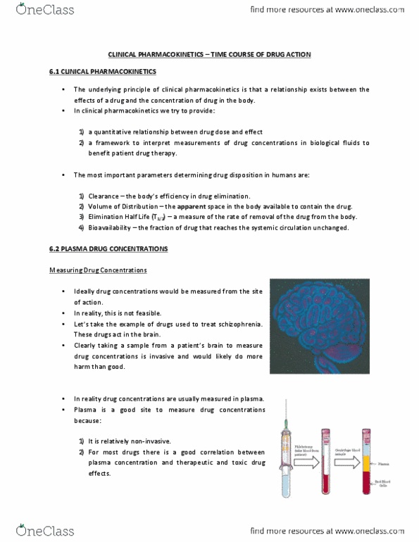 Pharmacology 2060A/B Lecture Notes - Therapeutic Drug Monitoring, Circulatory System, Bioavailability thumbnail