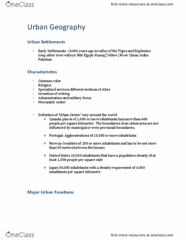 Geography 1100 Study Guide Fall 2012, Walter Christaller, Urban
