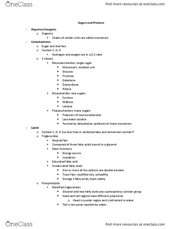 BIO 201 Lecture Notes - Lecture 5: Alpha Helix, Trans Fat, Dehydration Reaction thumbnail