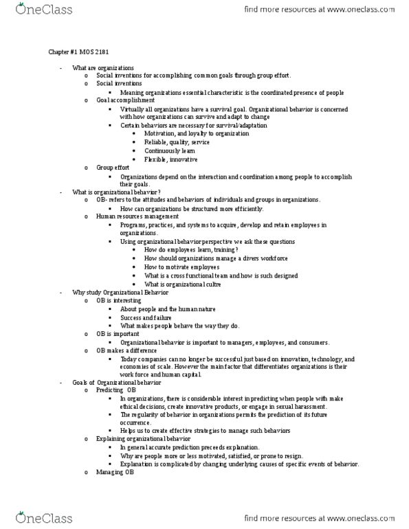 Business Administration 2295F/G Chapter Notes - Chapter 1: Resource Allocation, Occupational Stress, Absenteeism thumbnail