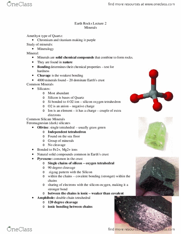 Earth Sciences 1022A/B Lecture Notes - Biotite, Feldspar, Zinc Sulfide thumbnail