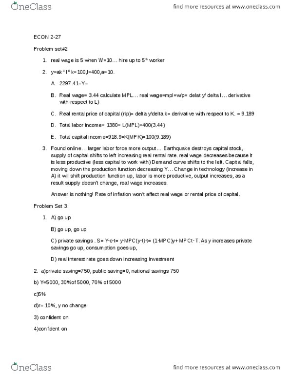 ECON 305 Lecture Notes - Real Interest Rate, Production Function, Real Wages thumbnail