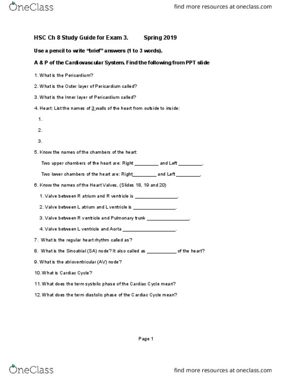 HSC-1531 Lecture Notes - Lecture 8: Angina Pectoris, Pulmonary Artery, Pericardium thumbnail