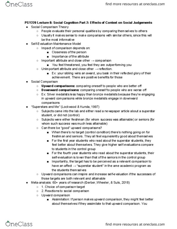 PSY220H1 Lecture Notes - Lecture 8: Social Comparison Theory, Cognitive Bias, Affect Heuristic thumbnail